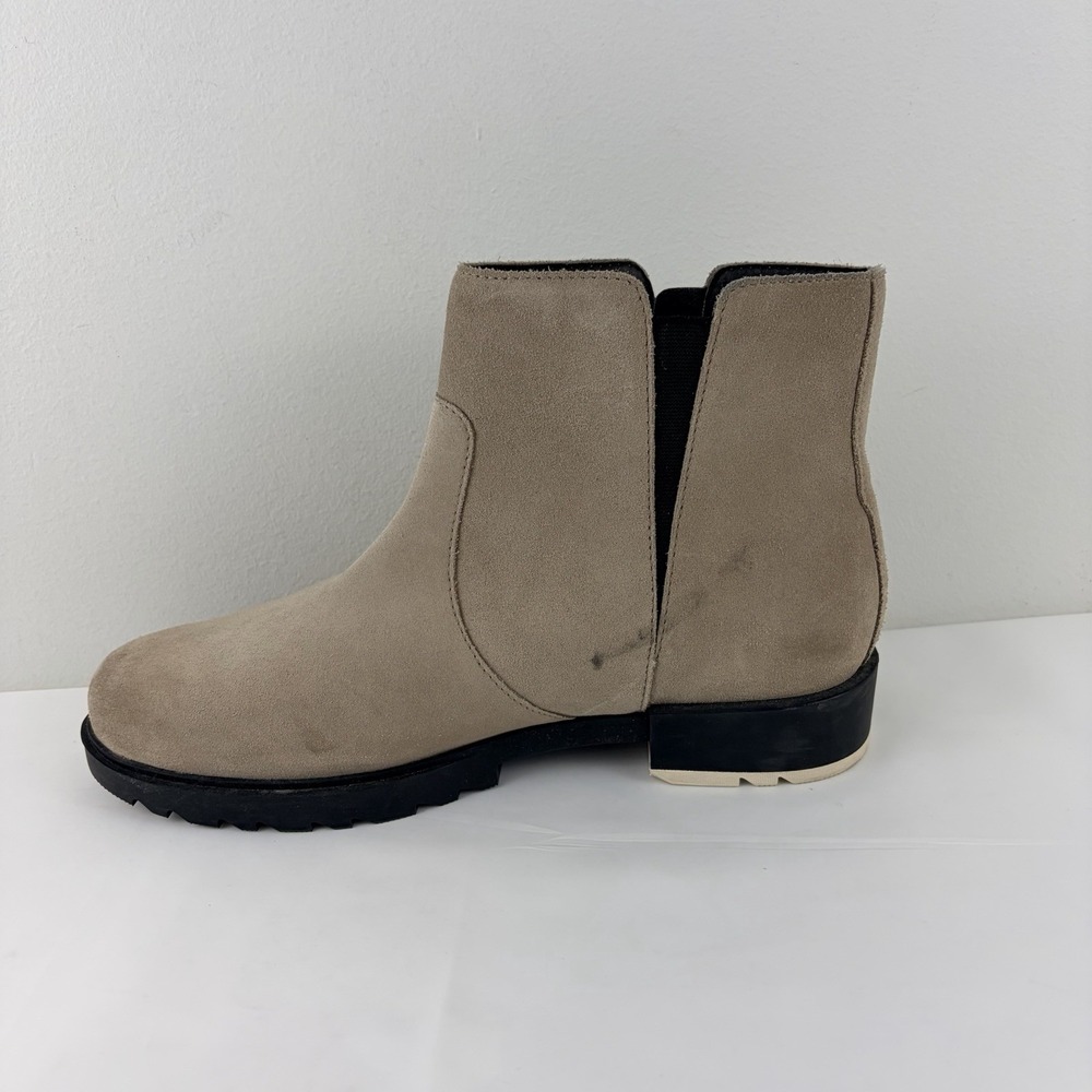 Sorel Women Boots Beige Suede Size 9.5 Chelsea Zip Ankle Lug‎ Sole Waterproof - Picture 6 of 10